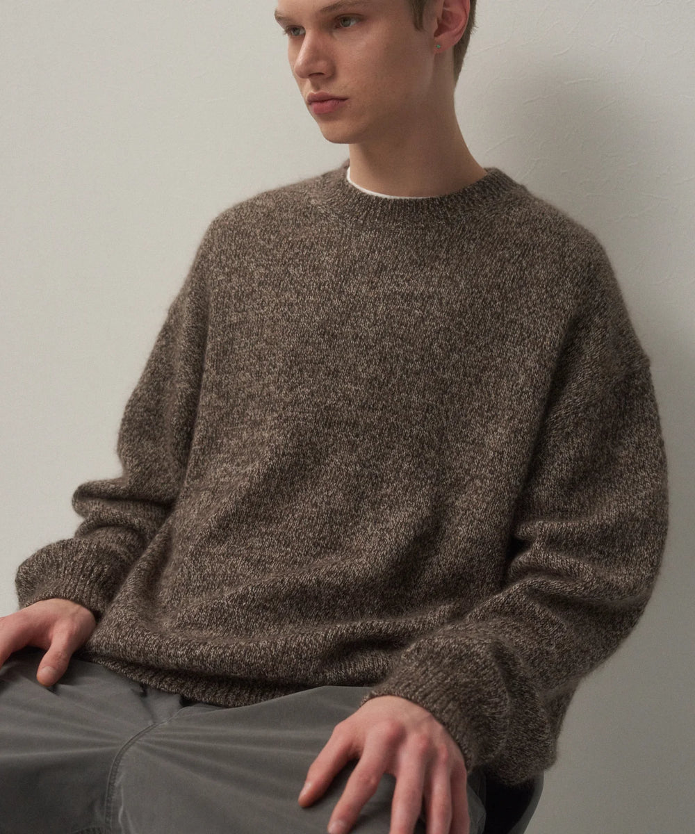 ATON】WOOL ALPACA MOHAIR CREWNECK SWEATER / BROWN – Butterfly Clutch