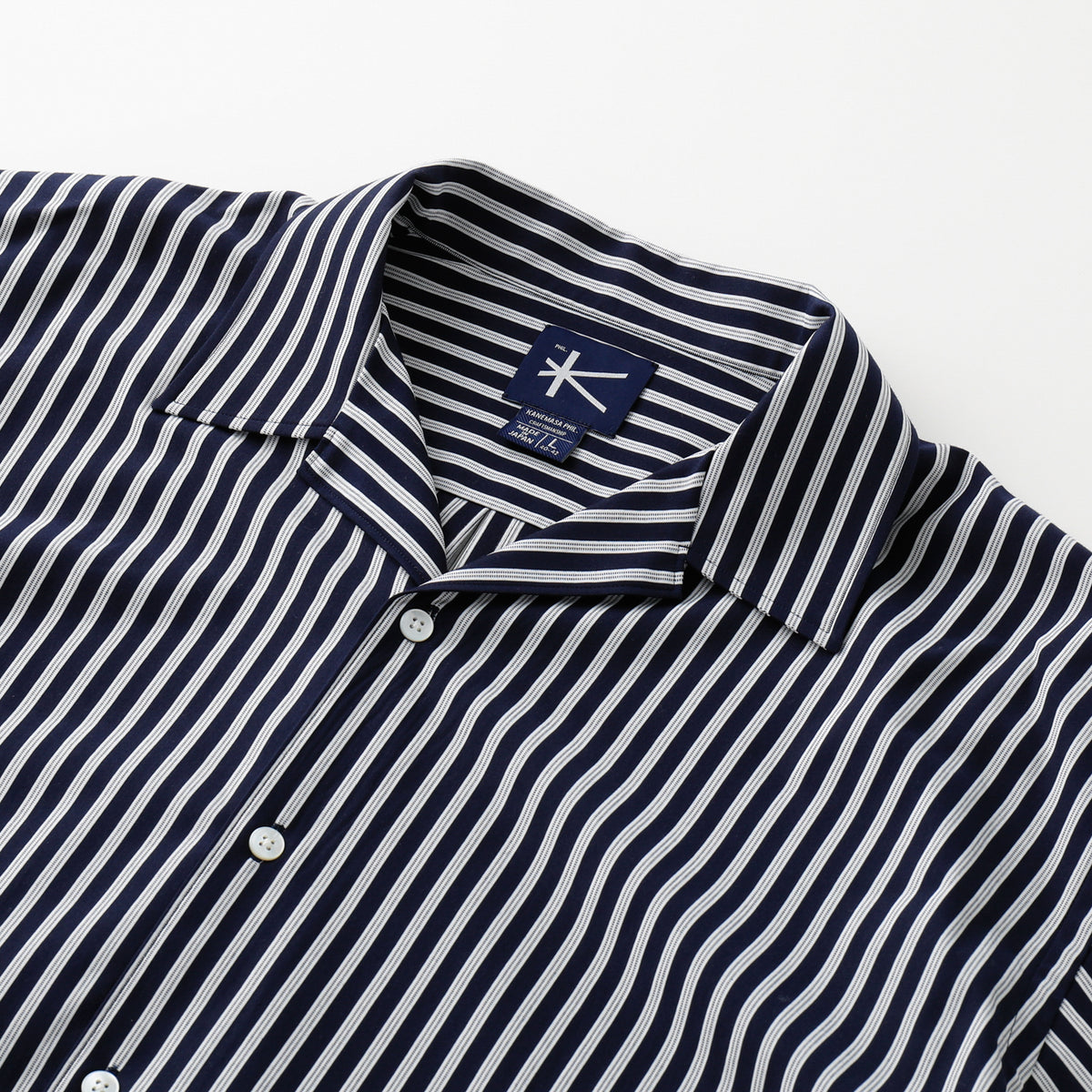 KANEMASA PHIL.】46G Atmosphere Stripe Open Collar Shirt NAVY